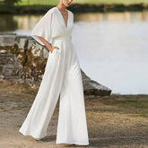 Kleid Jumpsuit Tiefer V-Ausschnitt Hohe Taille Weite Beinhose
